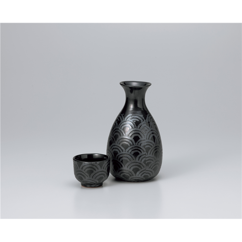 古林陶器 酒器 黒銀彩青海波2合徳利 1324510525 1個（ご注文単位1個）【直送品】