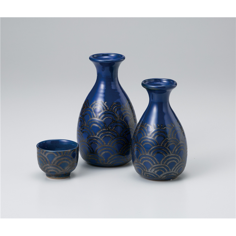 古林陶器 酒器 ブルー波渦徳利(大) 1028340757 1個（ご注文単位1個）【直送品】