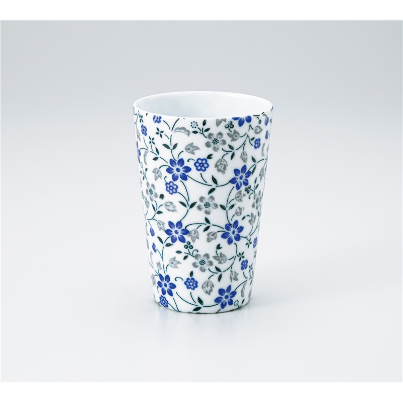 古林陶器 フリーカップ 軽量薄造りトールカップ花柄 青 1326010476 1個（ご注文単位1個）【直送品】