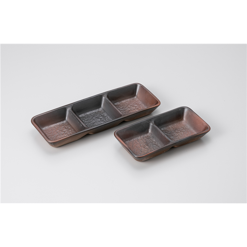 古林陶器 そば用品・薬味皿 黒彩3品盛(大) 1229310370 1個（ご注文単位1個）【直送品】