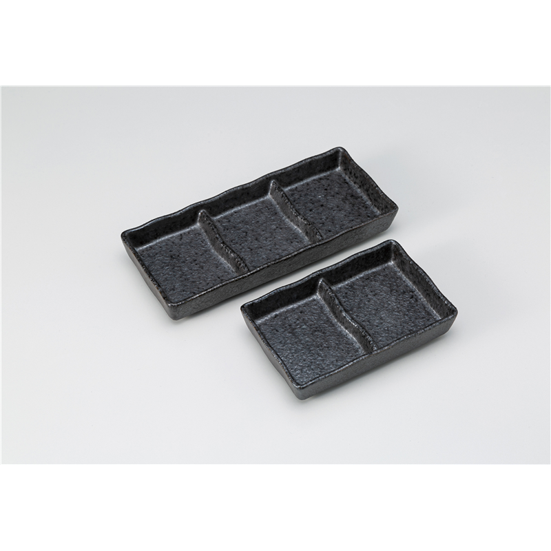 古林陶器 そば用品・薬味皿 黒結晶三ッ仕切り皿 1327030761 1個（ご注文単位1個）【直送品】