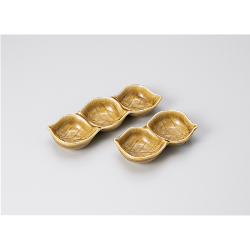 古林陶器 そば用品・薬味皿 黄瀬戸木の葉三品盛 1229710574 1個（ご注文単位1個）【直送品】