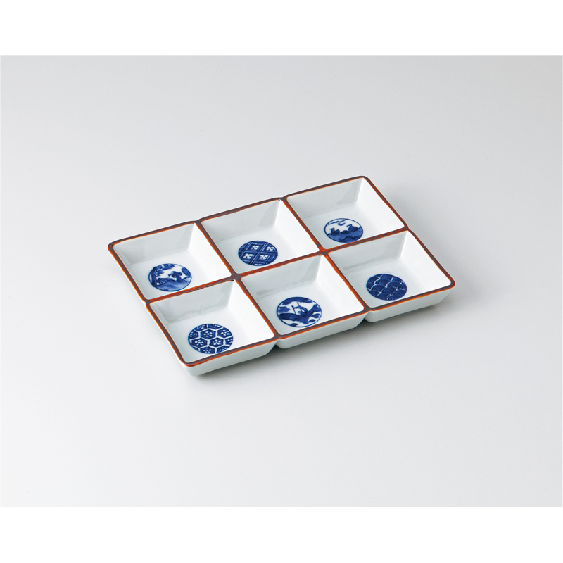 古林陶器 そば用品・薬味皿 六つ仕切丸紋山水薬味皿 1327450525 1個（ご注文単位1個）【直送品】