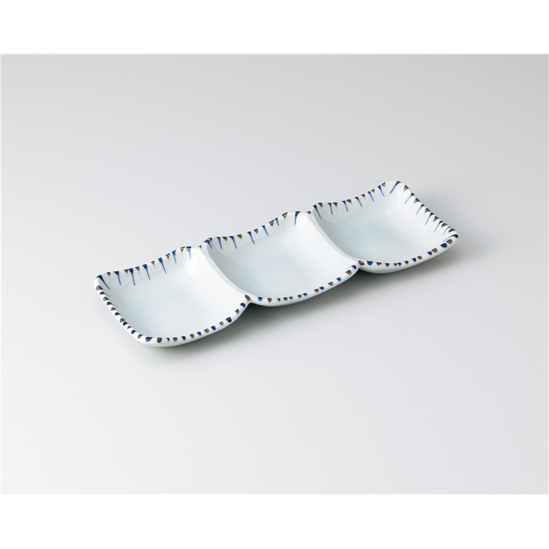 古林陶器 そば用品・薬味皿 青磁2色十草角切3品皿 1030540170 1個（ご注文単位1個）【直送品】