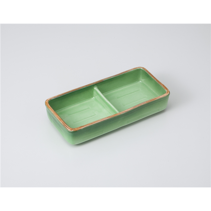 古林陶器 そば用品・薬味皿 緑彩2品盛(大) 1031040270 1個（ご注文単位1個）【直送品】