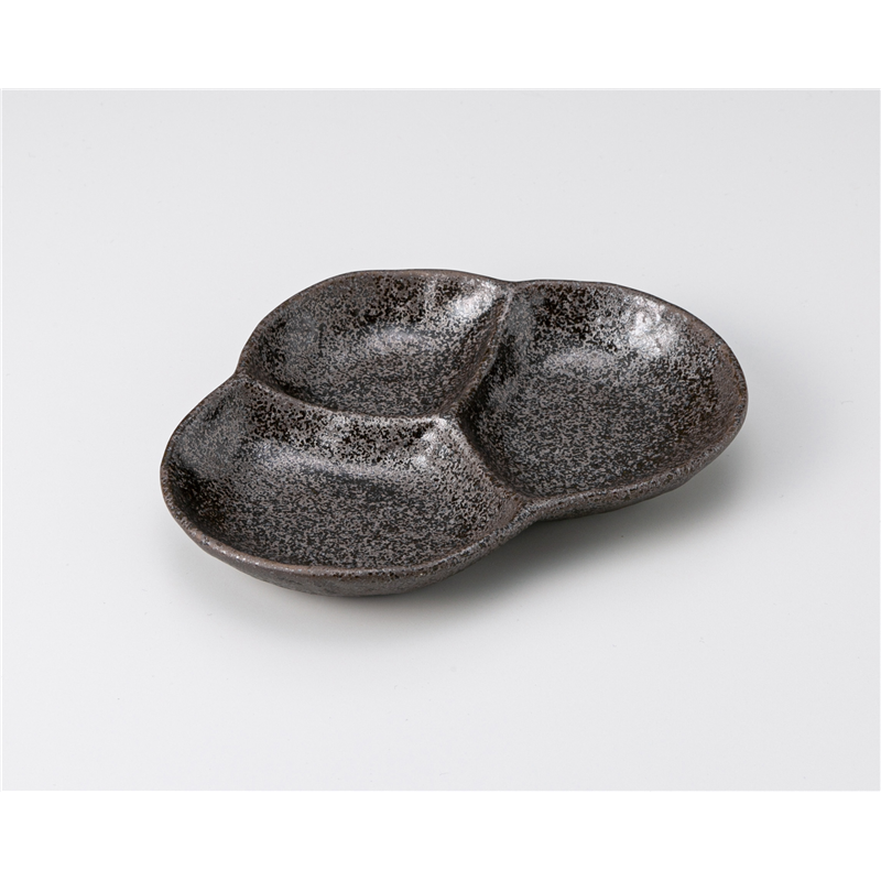 古林陶器 そば用品・薬味皿 黒結晶松型仕切皿 1230050515 1個（ご注文単位1個）【直送品】