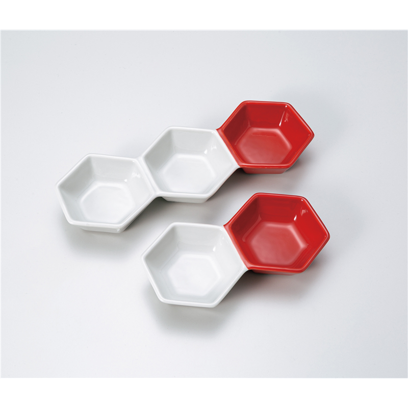 古林陶器 そば用品・薬味皿 紅白3品皿 1327650170 1個（ご注文単位1個）【直送品】