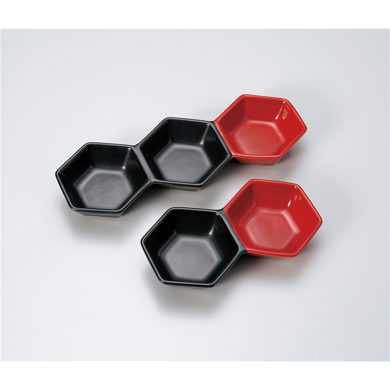 古林陶器 そば用品・薬味皿 紅黒3品皿 1327650370 1個（ご注文単位1個）【直送品】