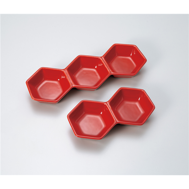 古林陶器 そば用品・薬味皿 紅釉3品皿 1327650570 1個（ご注文単位1個）【直送品】