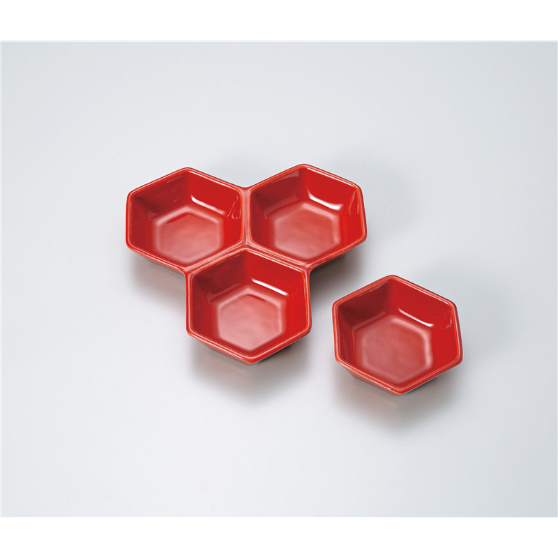古林陶器 そば用品・薬味皿 紅釉3品盛 1327650770 1個（ご注文単位1個）【直送品】