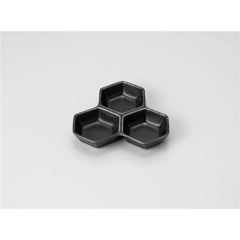 古林陶器 そば用品・薬味皿 黒六角三品皿 1230140447 1個（ご注文単位1個）【直送品】