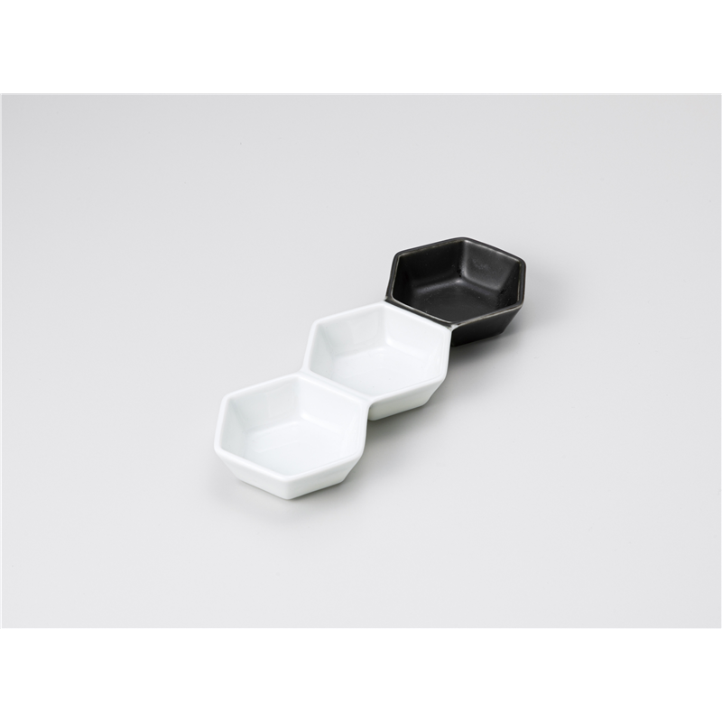 古林陶器 そば用品・薬味皿 二白六角三連皿 1230150147 1個（ご注文単位1個）【直送品】