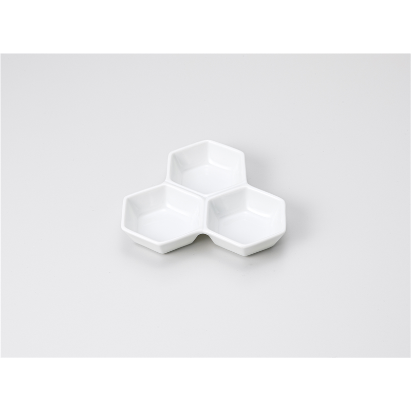 古林陶器 そば用品・薬味皿 白六角三品皿 1230150447 1個（ご注文単位1個）【直送品】