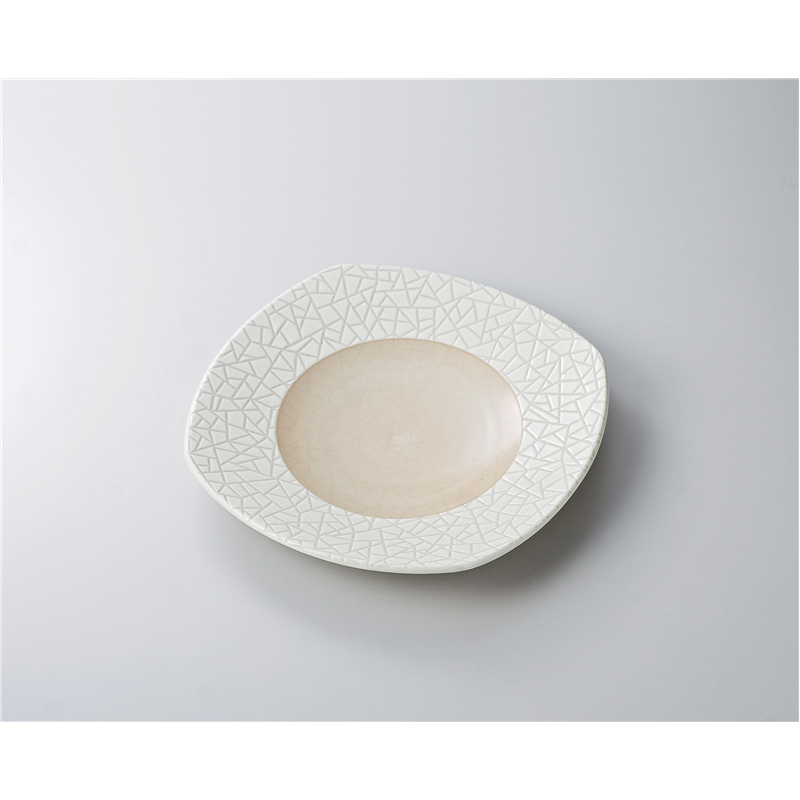 古林陶器 めん皿 クリーム輪二重9.5角皿 621240451 1個（ご注文単位1個）【直送品】