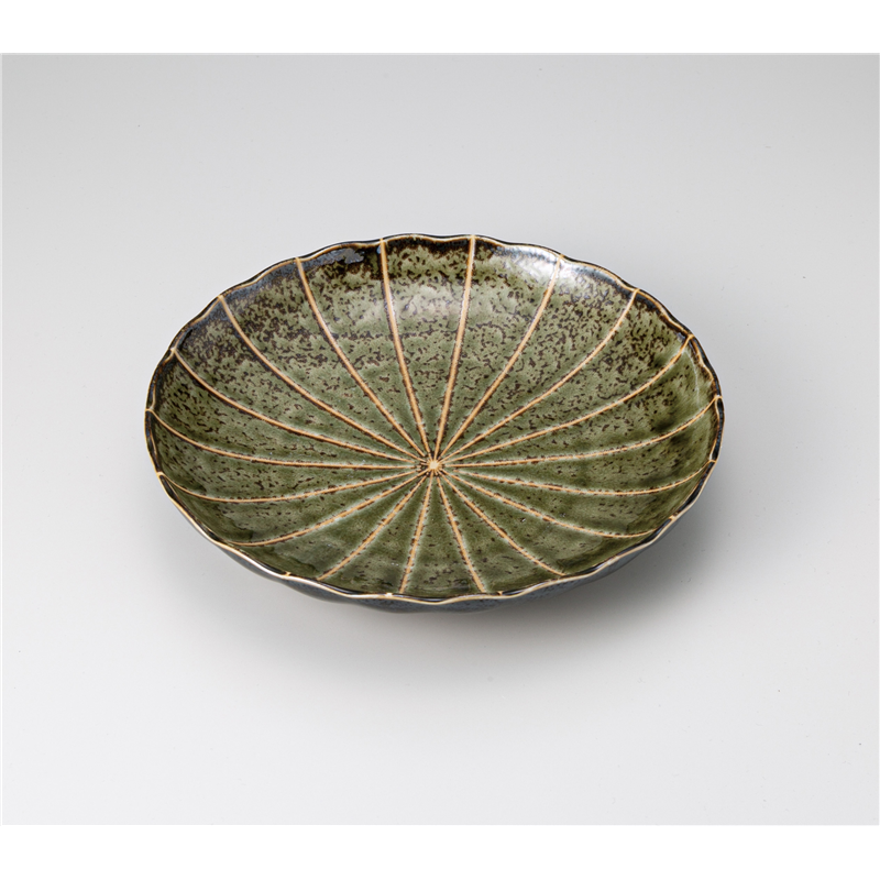 古林陶器 めん皿 深緑十草 菊型7.5皿 1230420131 1個（ご注文単位1個）【直送品】