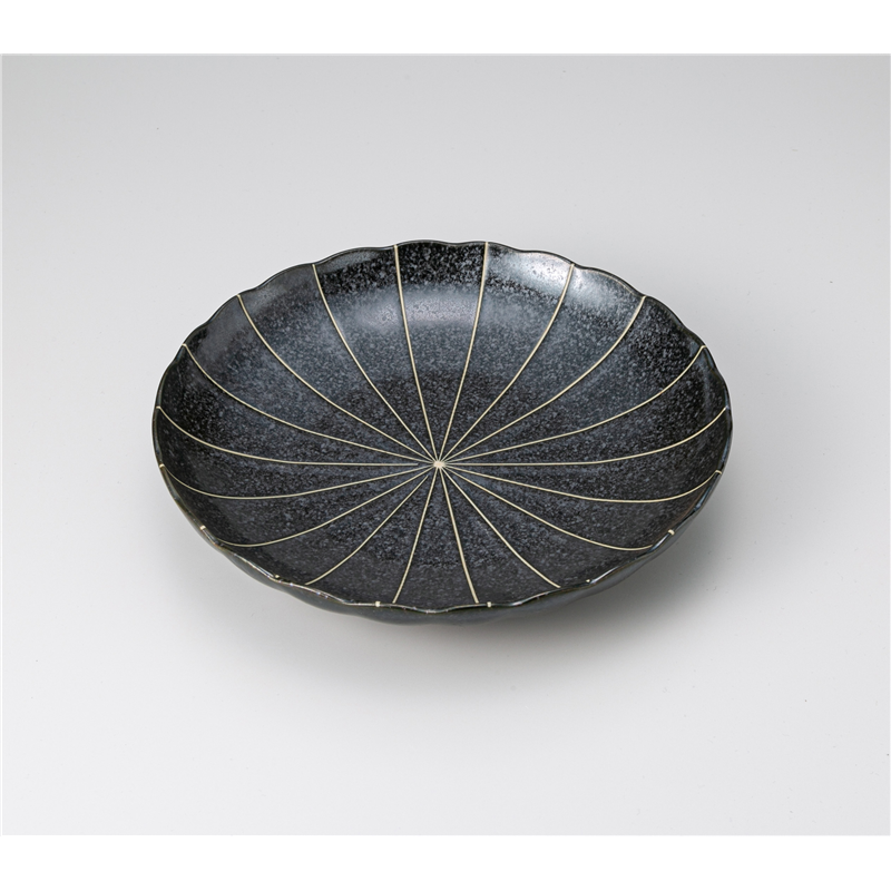 古林陶器 めん皿 黒マット十草 菊型7.5皿 1230420431 1個（ご注文単位1個）【直送品】