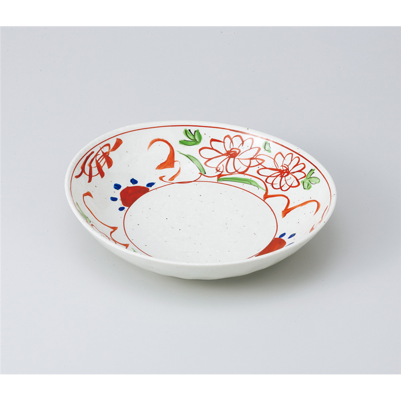 古林陶器 めん皿 粉引古赤絵楕円7.0深皿 829810430 1個（ご注文単位1個）【直送品】