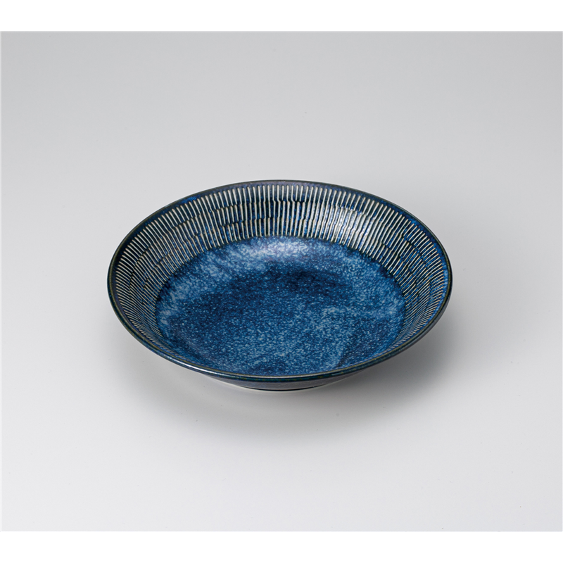 古林陶器 めん皿 窯変紺トチリ 21.5cm深プレート 1230740231 1個（ご注文単位1個）【直送品】
