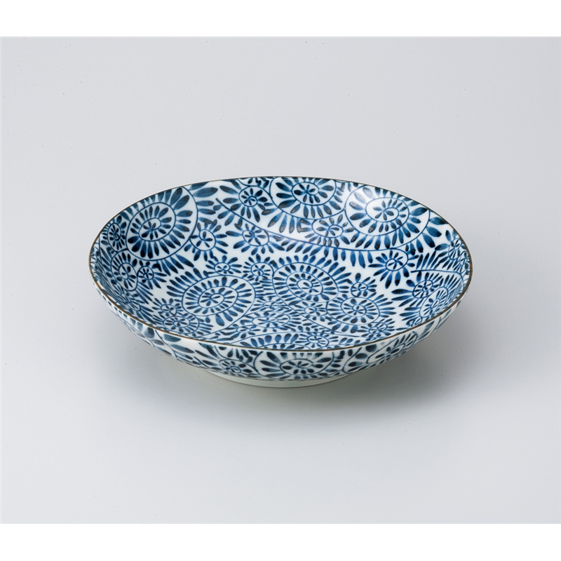 古林陶器 めん皿 藍染タコ唐草6.8深皿 829930160 1個（ご注文単位1個）【直送品】