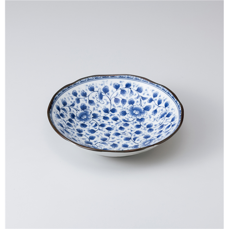 古林陶器 めん皿 藍染牡丹7.0深皿 1031750101 1個（ご注文単位1個）【直送品】