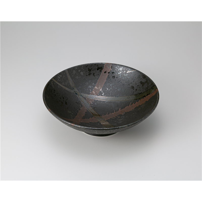 古林陶器 めん皿 東雲(黒)8寸盛鉢 1230930263 1個（ご注文単位1個）【直送品】