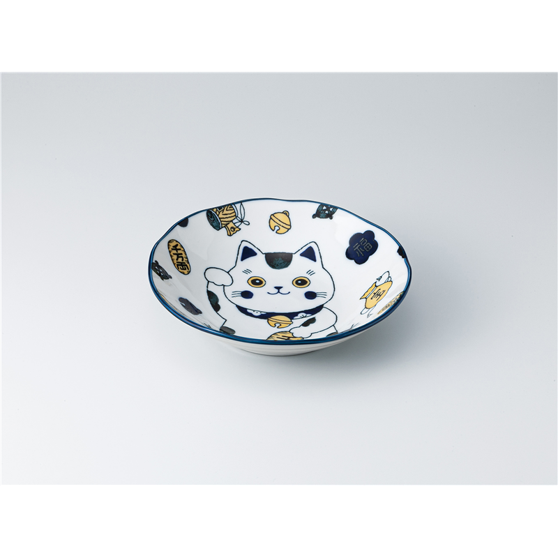 古林陶器 めん皿 縁起猫 8吋クープ 紺 1328630301 1個（ご注文単位1個）【直送品】