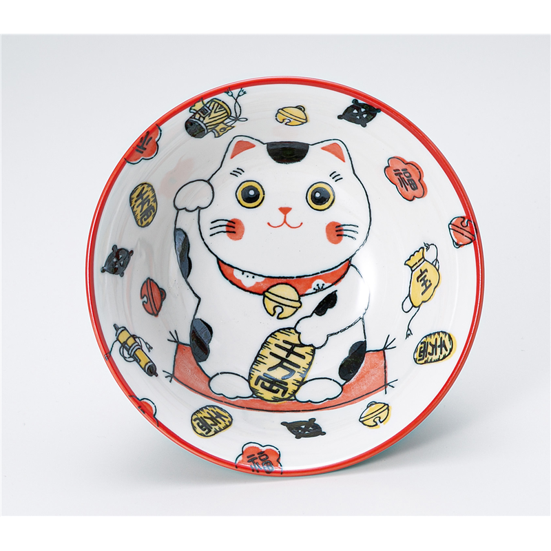 古林陶器 多用椀 縁起猫 4.8多用丼 赤 1331250301 1個（ご注文単位1個）【直送品】