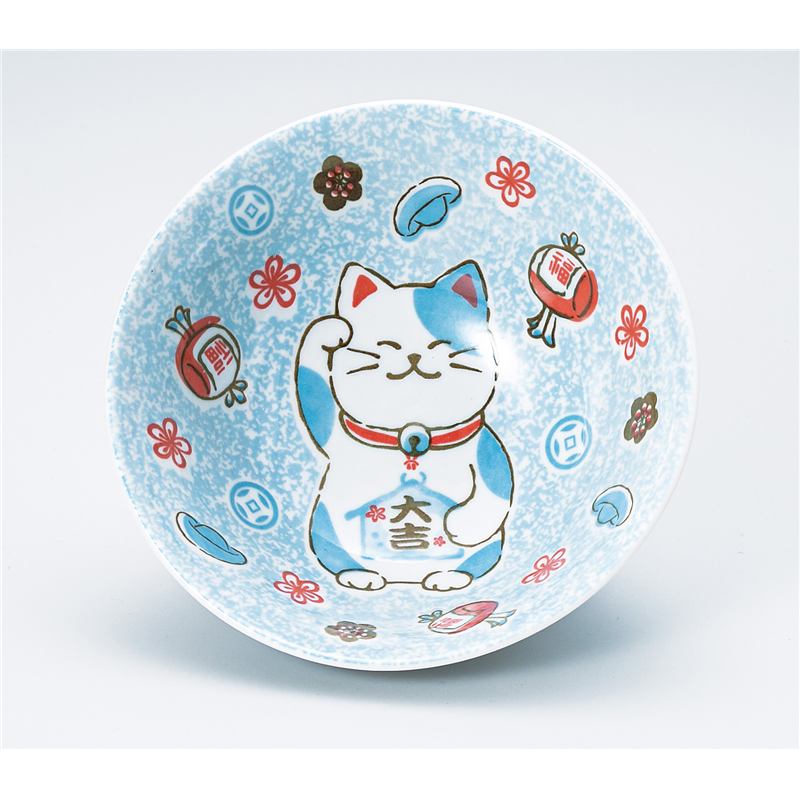 古林陶器 多用椀 招き猫 青4.8多用丼 1331250554 1個（ご注文単位1個）【直送品】