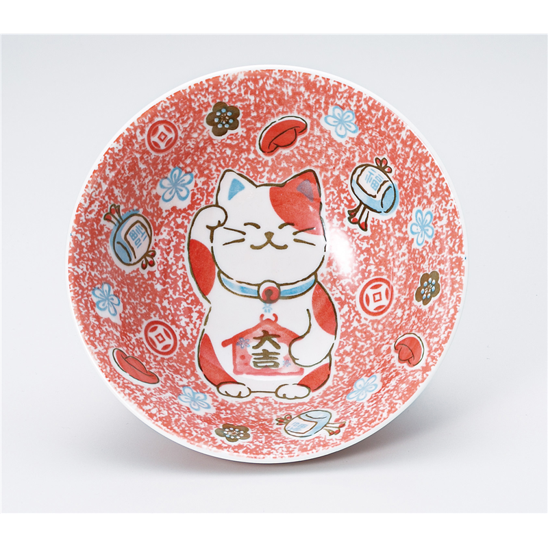 古林陶器 多用椀 招き猫 赤4.8多用丼 1331250754 1個（ご注文単位1個）【直送品】