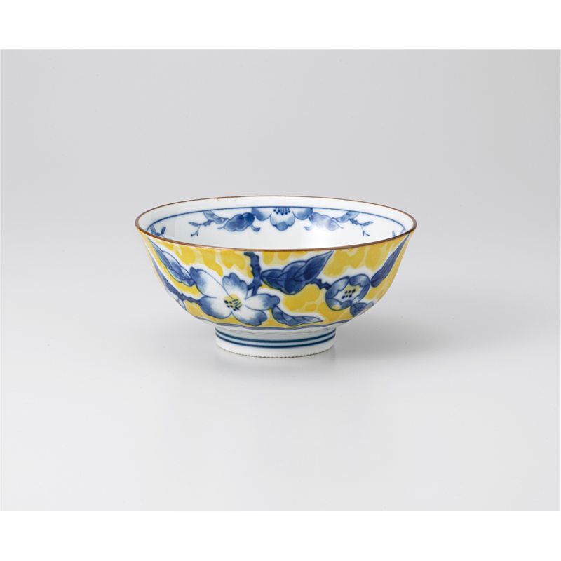 古林陶器 茶漬椀・ライス丼 黄彩花紋 茶漬碗 1234050251 1個（ご注文単位1個）【直送品】