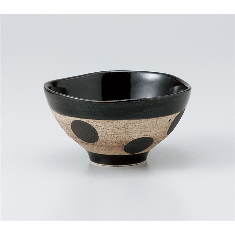 古林陶器 飯椀 ウッドベース黒釉水玉茶碗 935520305 1個（ご注文単位1個）【直送品】