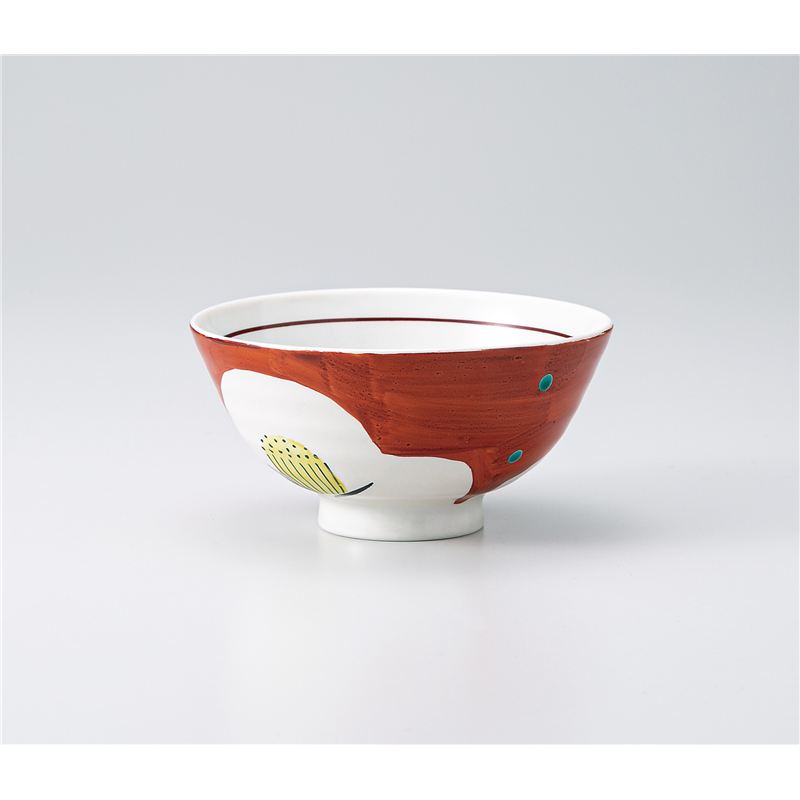 古林陶器 飯椀 手描赤絵茶碗 赤ダミ椿 1332060115 1個（ご注文単位1個）【直送品】