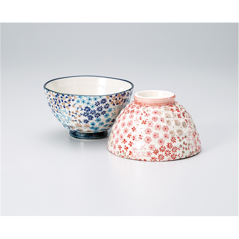 古林陶器 飯椀 フラワーバスケット茶碗 青 1332450361 1個（ご注文単位1個）【直送品】