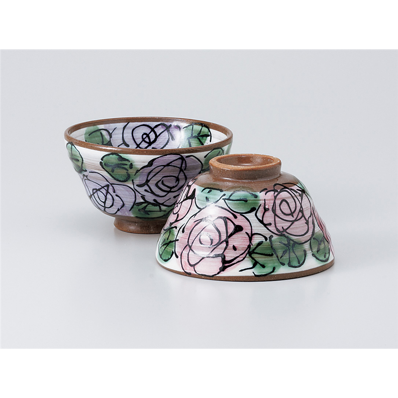 古林陶器 飯椀 紫バラ茶碗 935960751 1個（ご注文単位1個）【直送品】
