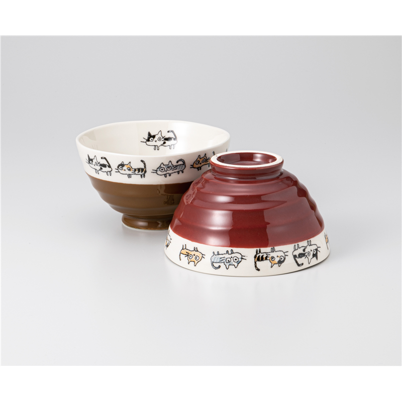 古林陶器 飯椀 バラエティーキャット茶碗 ブラウン 1235330561 1個（ご注文単位1個）【直送品】