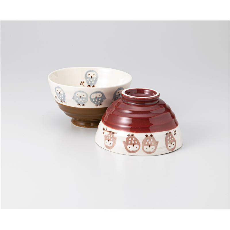 古林陶器 飯椀 幸せふくろう茶碗 ブラウン 1235330761 1個（ご注文単位1個）【直送品】