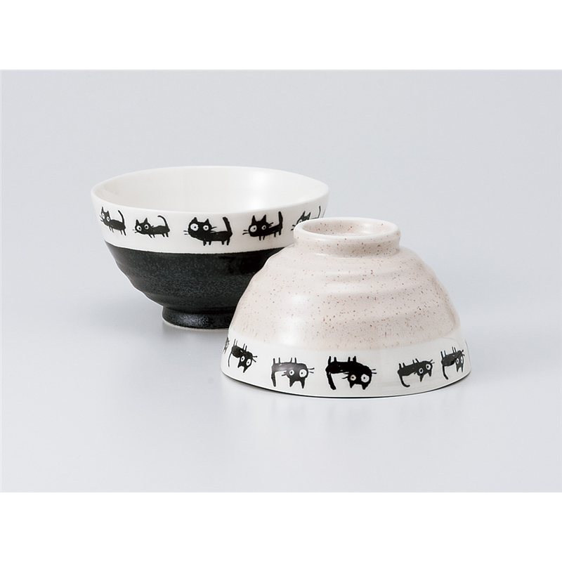 古林陶器 飯椀 黒猫 白茶碗 935940161 1個（ご注文単位1個）【直送品】