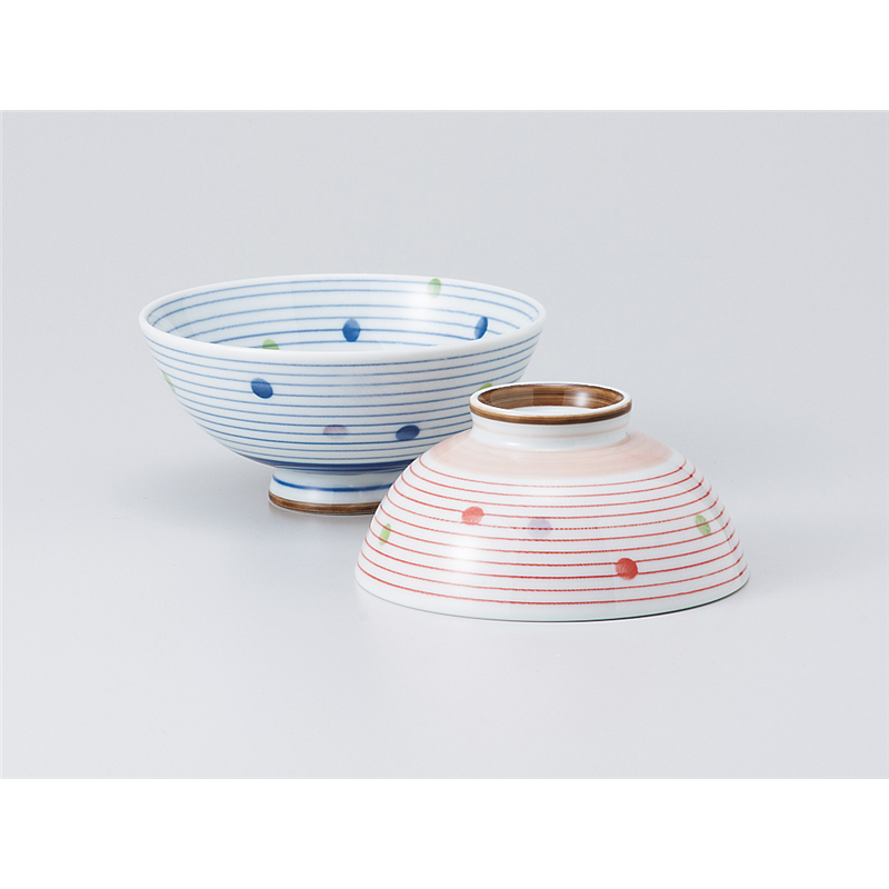 古林陶器 飯椀 内外水玉ライン 青大平 936710552 1個（ご注文単位1個）【直送品】