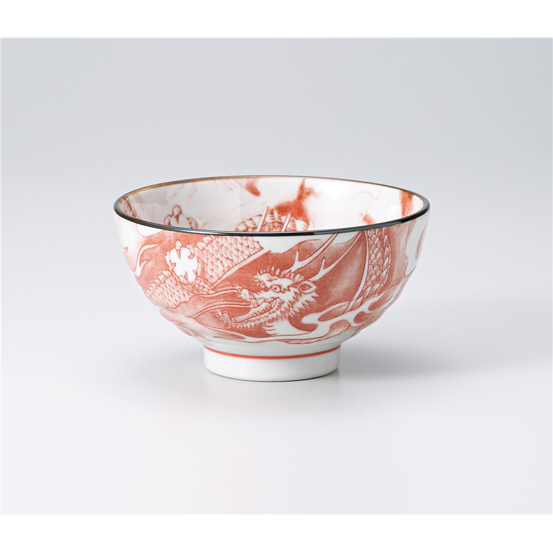古林陶器 飯椀 ドラゴン 大平 赤 1332940401 1個（ご注文単位1個）【直送品】