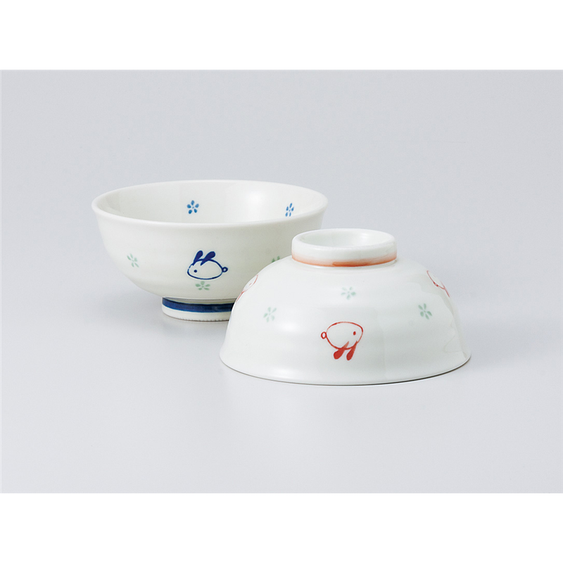 古林陶器 飯椀 ふわふわうさぎ 青中平 936730552 1個（ご注文単位1個）【直送品】