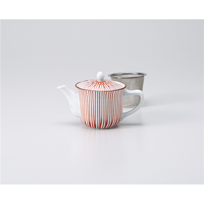 古林陶器 有田焼ポット・有田焼急須 千筋ポット小 赤(U) 1333620290 1個（ご注文単位1個）【直送品】