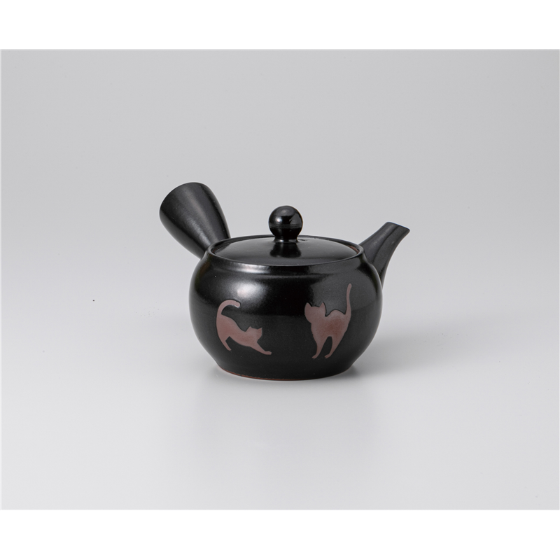 古林陶器 常滑焼急須・ポット 黒釉新丸小ネコ柄帯網 1237040193 1個（ご注文単位1個）【直送品】