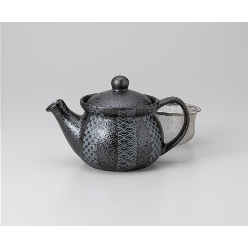 古林陶器 急須・ポット 銀彩(黒)すっきりポット(カゴアミ付) 1237320447 1個（ご注文単位1個）【直送品】