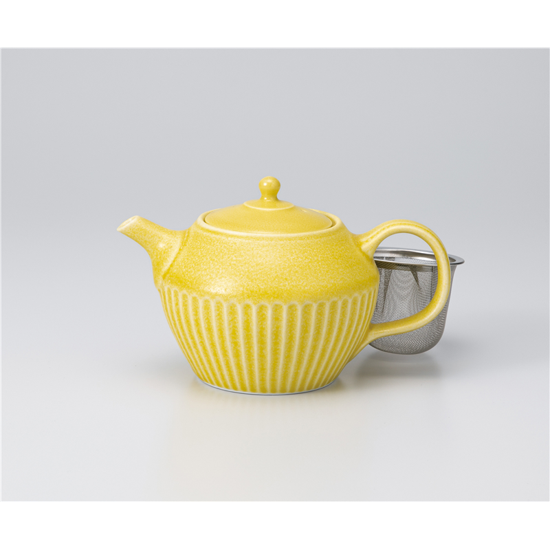 古林陶器 ポット 削ぎ型ポット黄(網付) 1137910405 1個（ご注文単位1個）【直送品】