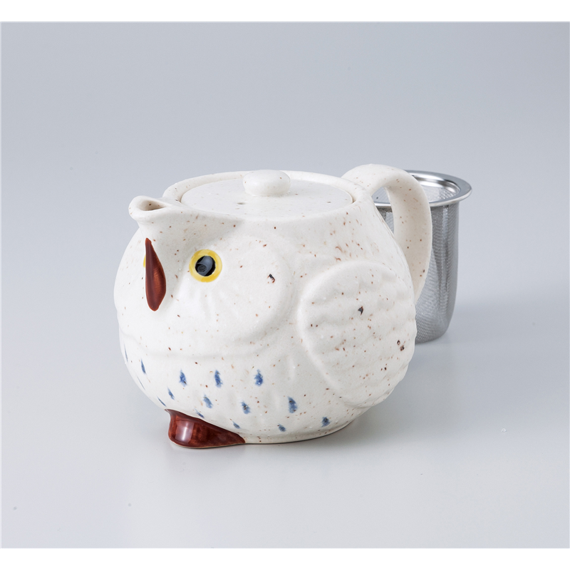 古林陶器 ポット ふくろうポット(白)(カゴアミ付) 1038420447 1個（ご注文単位1個）【直送品】