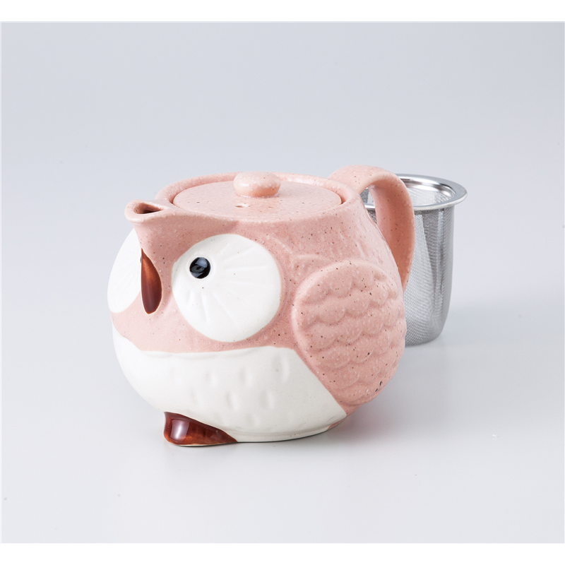 古林陶器 ポット ふくろうポット(ピンク)(カゴアミ付) 1038420347 1個（ご注文単位1個）【直送品】
