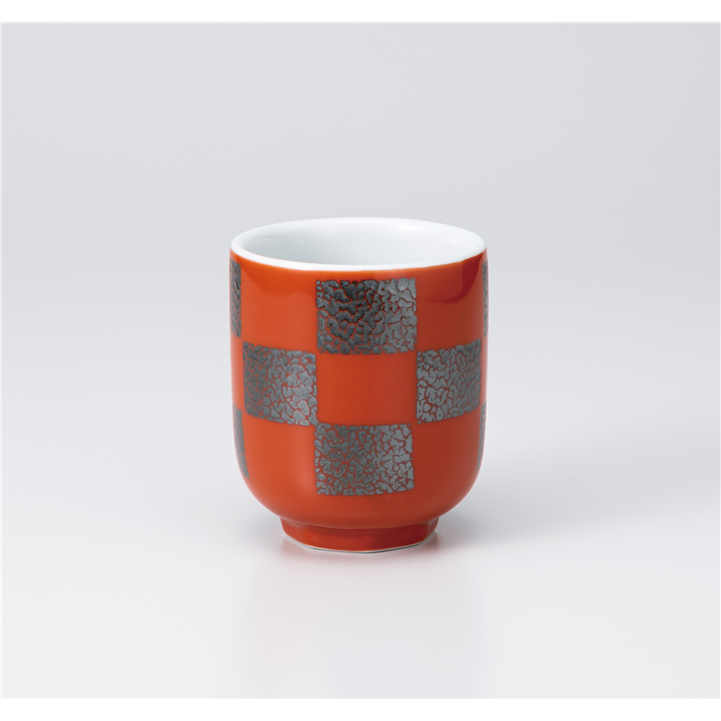 古林陶器 寿司湯呑 朱赤市松寿司湯呑 1138040557 1個（ご注文単位1個）【直送品】