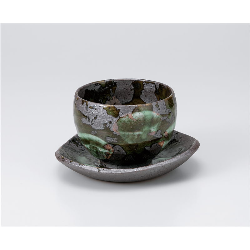 古林陶器 いっぷく椀 一服碗皿 黒釉緑花 1138410115 1個（ご注文単位1個）【直送品】