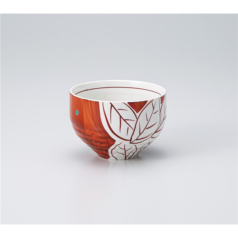 古林陶器 いっぷく椀 手描赤絵いっぷく碗 赤ダミ木の葉 1335130515 1個（ご注文単位1個）【直送品】