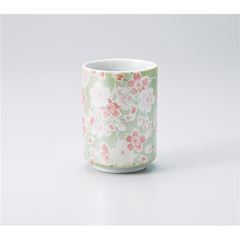 古林陶器 長湯呑 ラスタ-桜湯呑 ヒワ 1335650416 1個（ご注文単位1個）【直送品】